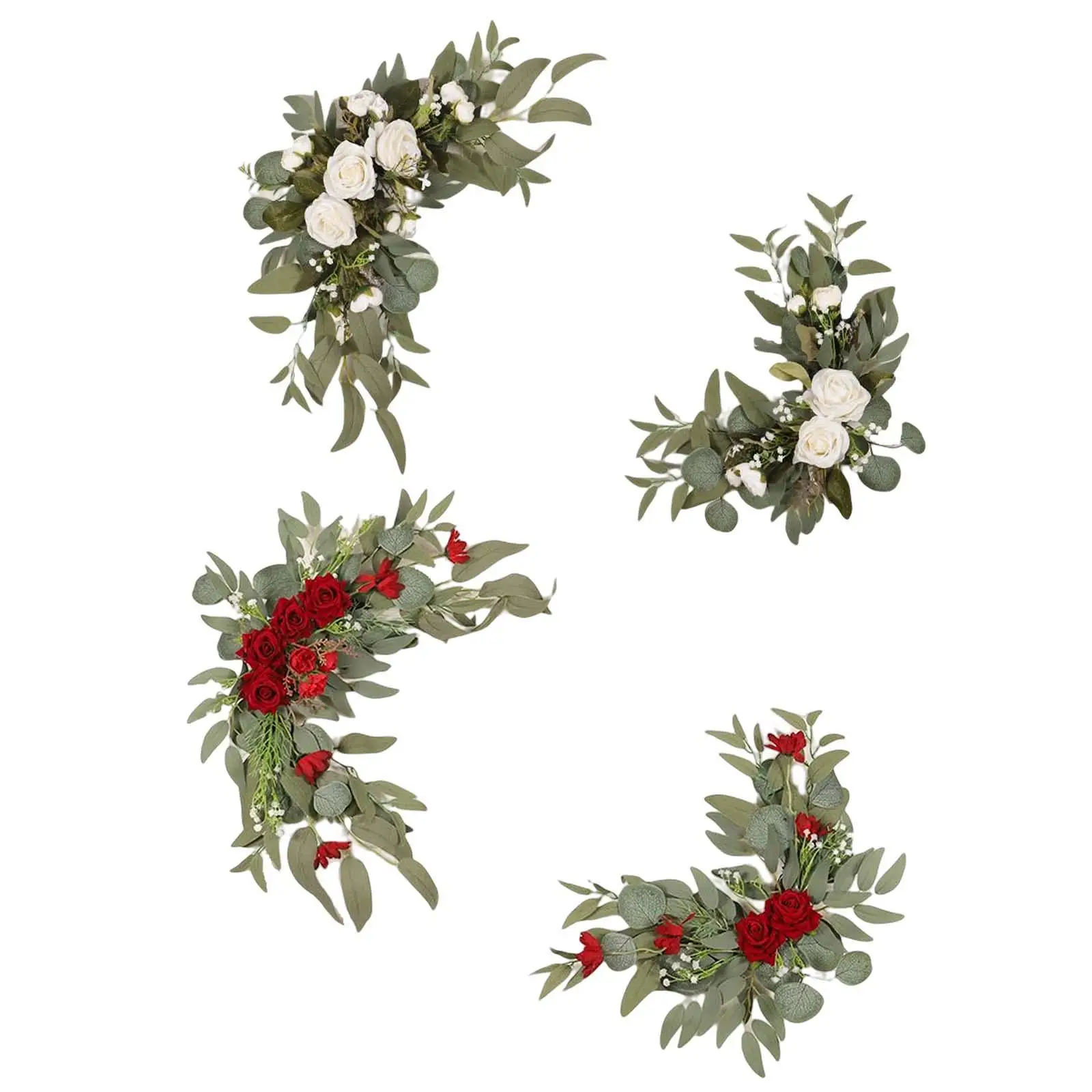2 Pieces Rustic Artificial Flower Swag Rose and Gypsophila Decorative Wedding Arch Flowers for Wedding Arbor Front Door Decor