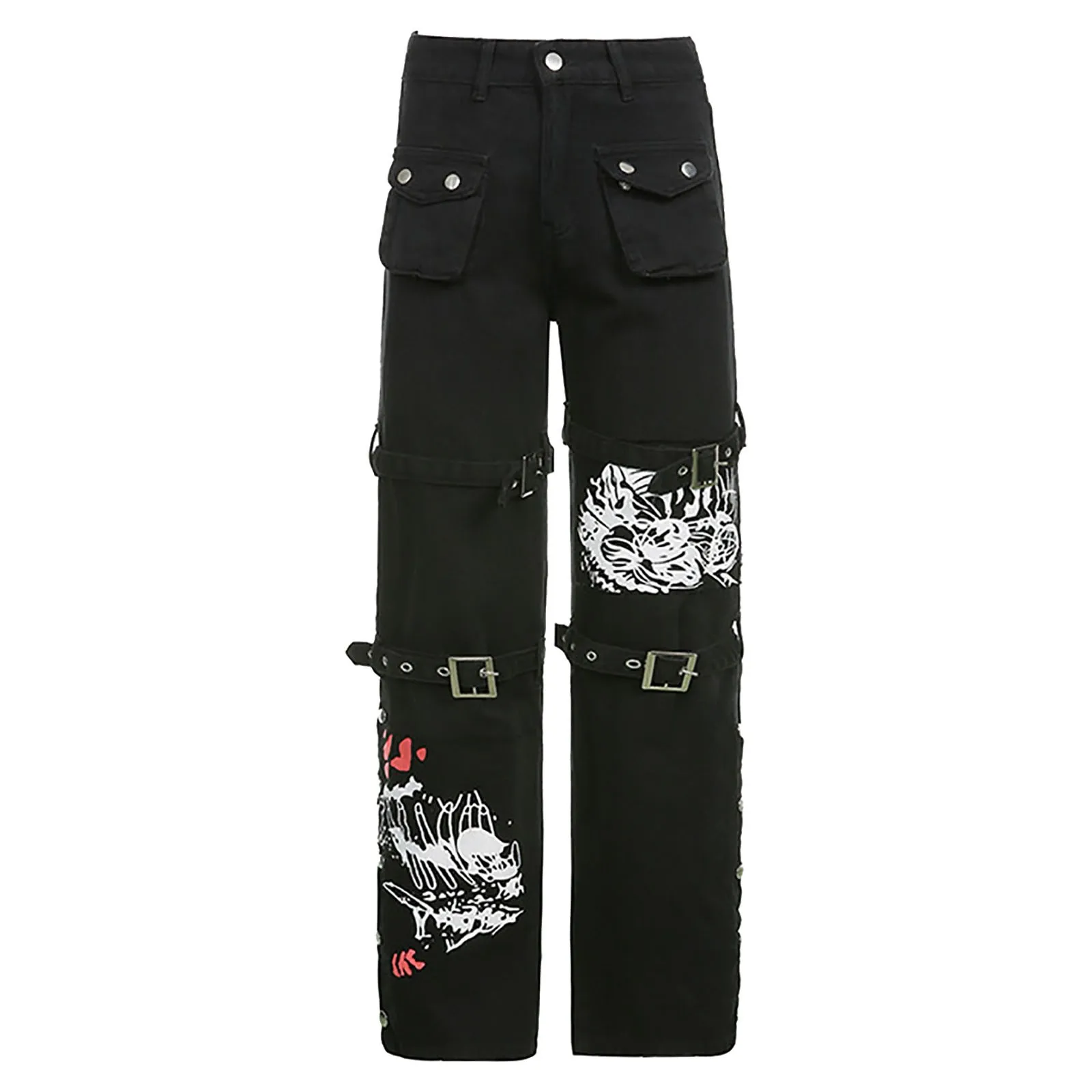 sweatpants Gothic Harajuku Black Cargo Pants Women Chain Wide Leg Goth Hippie Streetwear Leg Loop Trousers Loose Female Baggy Fashion G3 adidas pants