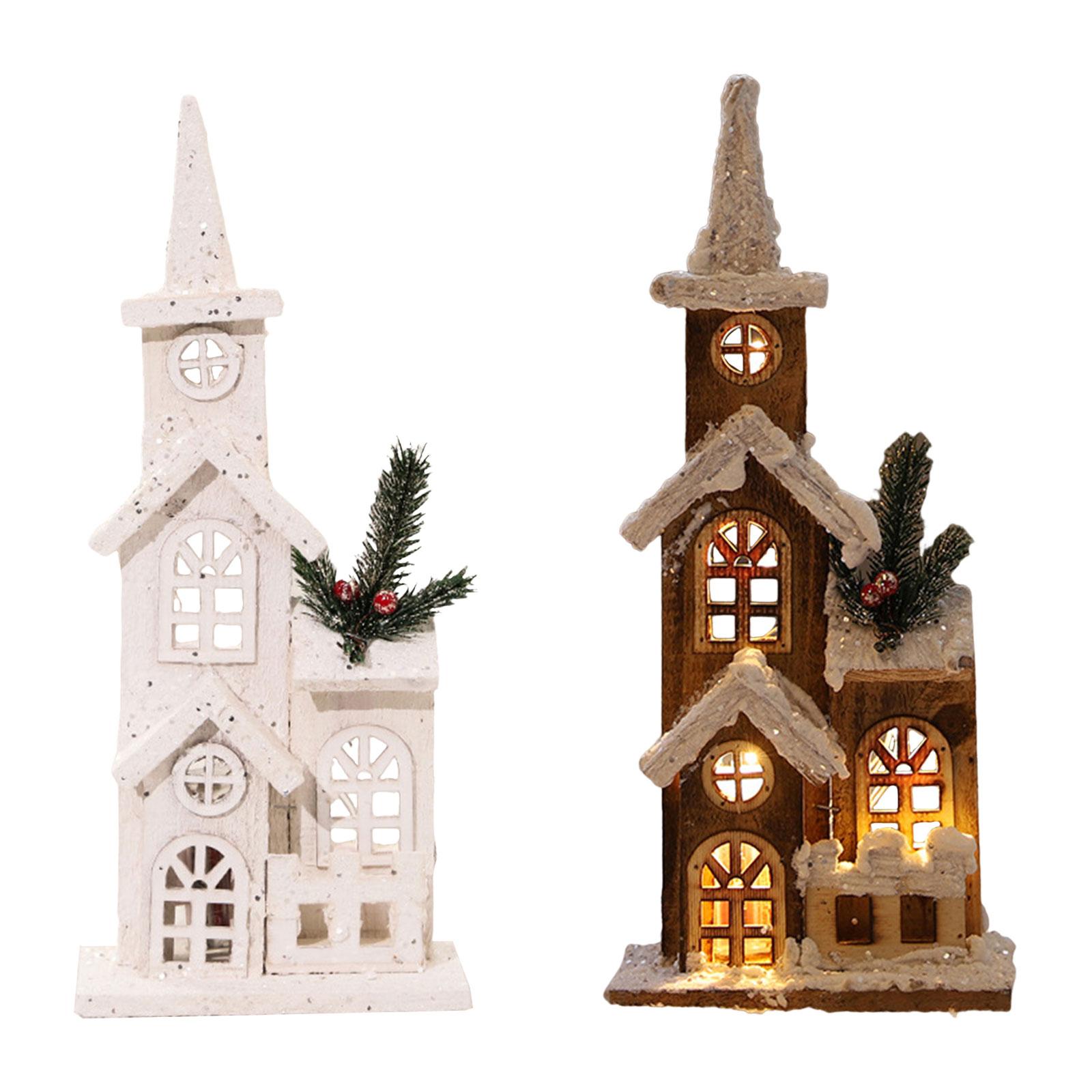 Christmas LED Light Wooden Light up Indoor Room Decor Xmas Village Snow House for New Year Festival Desktop Holiday Party