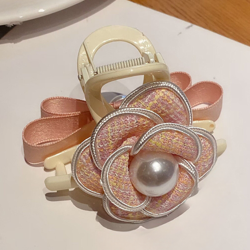 High-End Vintage Kamelie Blume Bogen Haars pange Klaue Ins Rückseite der Kopf Clips Mode neue Accessoires Barette Cheveux Fille – Detail 3