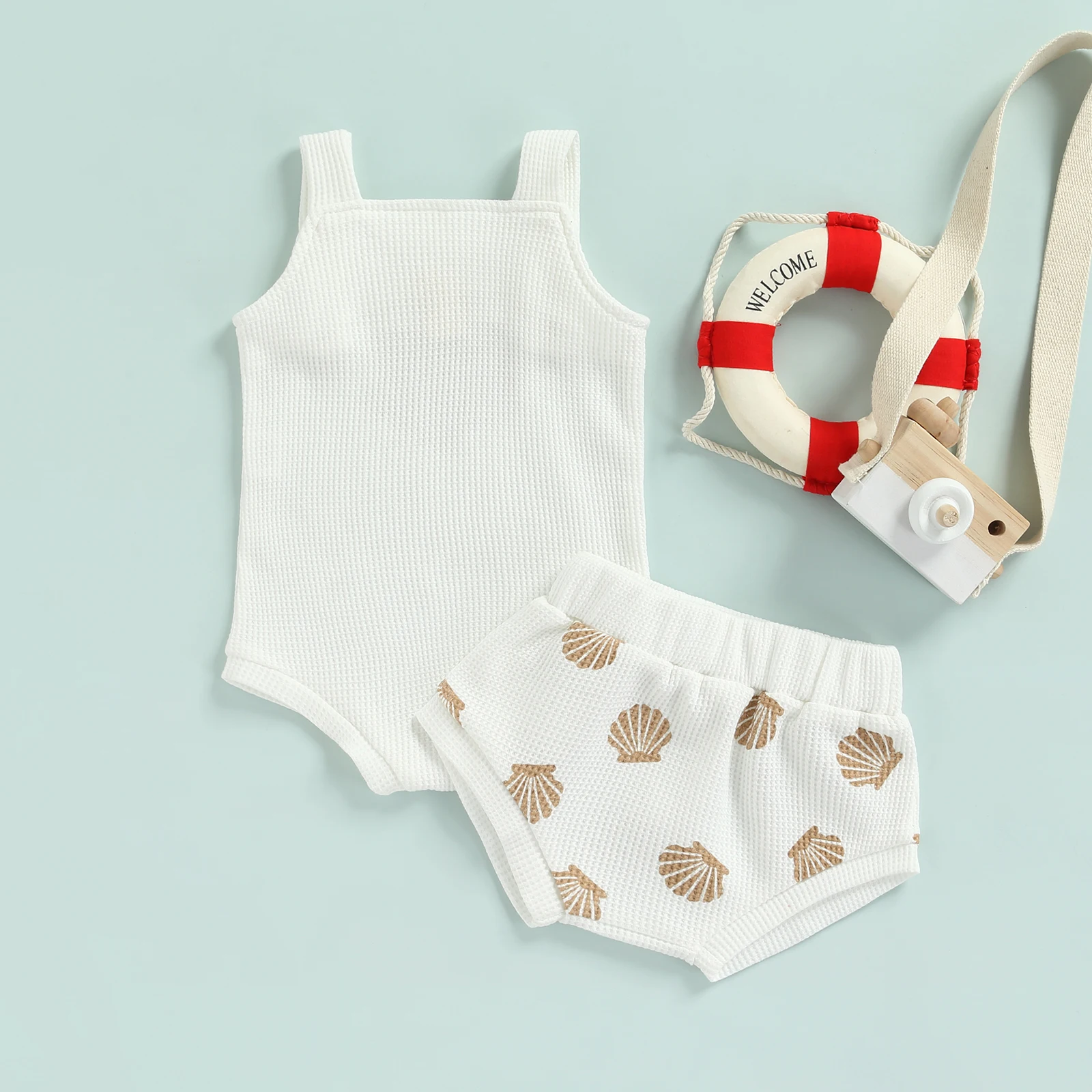 Ma & Baby 0-18M Stricken Kleinkind Infant Jungen Mädchen Kleidung Set Shell Drucken Strap Taste Plaid Gestrickte bodys + Shorts Outfits