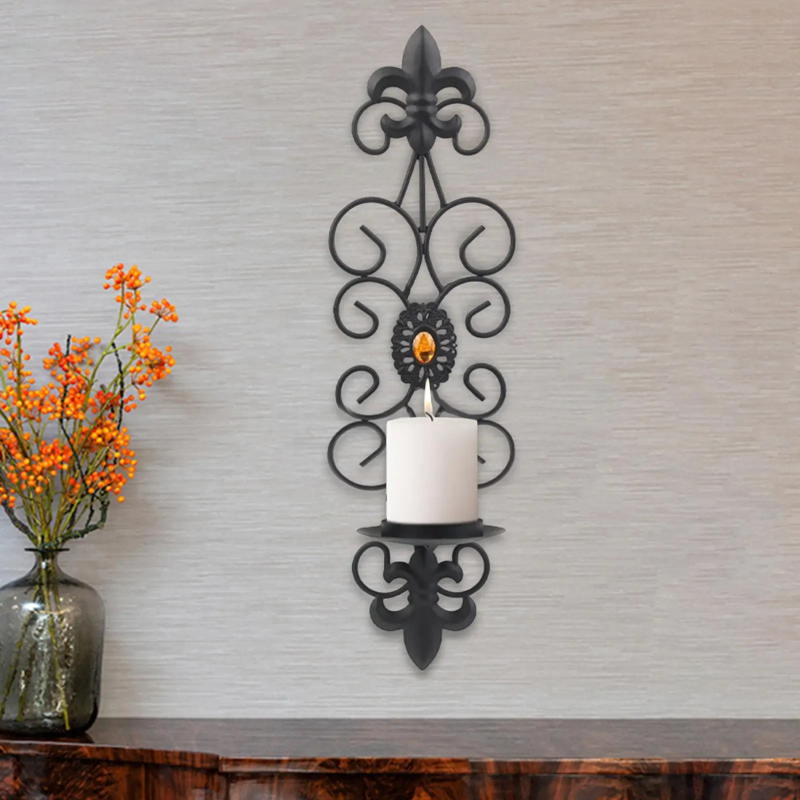 Black Iron Metal Tea Light Holder Decorative Wall Art for Living Room