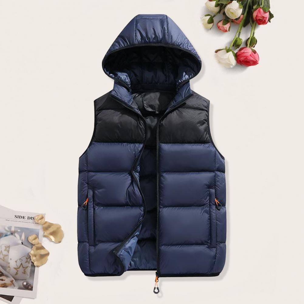Description Picture 4 of itemMen Winter Cotton Vest Padded Thick Warm Sleeveless Waistcoat Hooded Loose Zipper Closure Windproof Warm Men Waistcoat