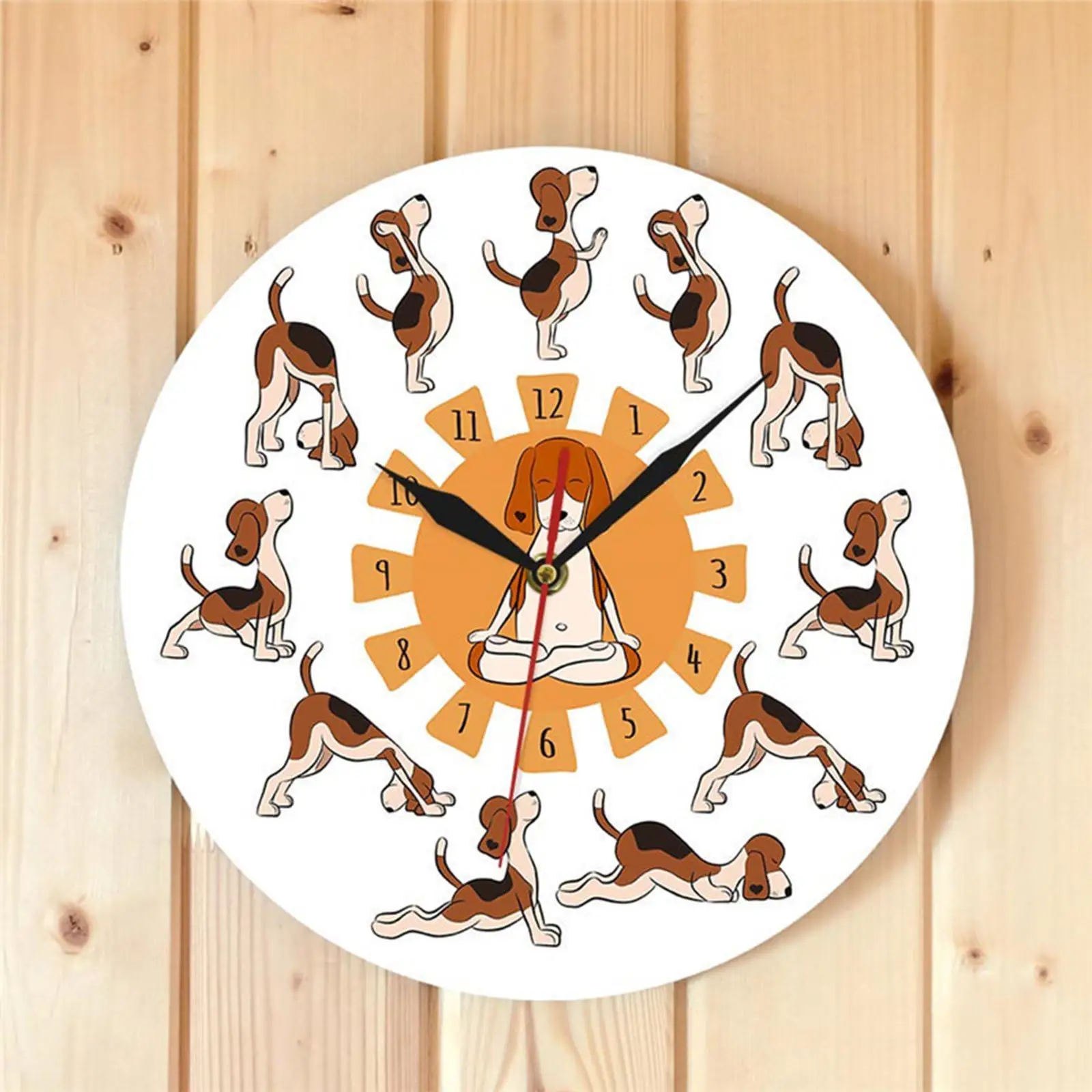 Round Dog Doing Yoga Position Wall Clocks 30cm Decoration for Kitchen Silent Easy to Read Installation Quickly Large Funny