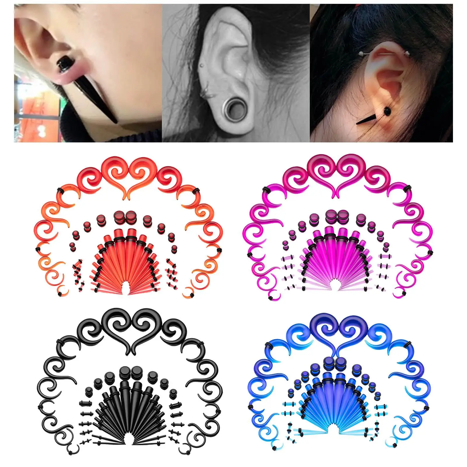 54 Pcs Acrylic Ear Stretching Set Tunnels Plugs Set Tapers for Ears Expansions Ear  Stretching Kit