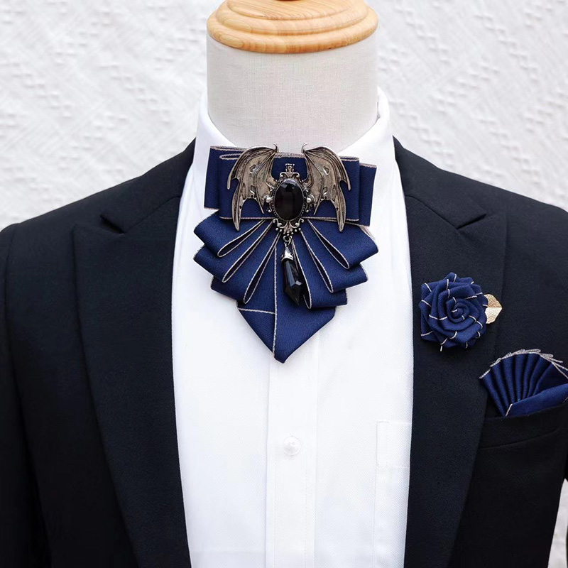 Herren Fliege Brosche Set Britische Koreanische Formelle Kleidung Kleid Hemd Kragen Blumen Flügel Strass Fliege Tasche Handtuch Broschen – Detail 5