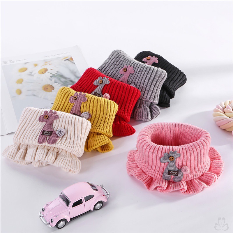 Description Picture 2 of item6 Colors Baby Knitted Scarf Cartoon Giraffe Ruffle Neck Warmer Girls Kids Accessories Collar Circle Outdoor Winter Warm Scarves