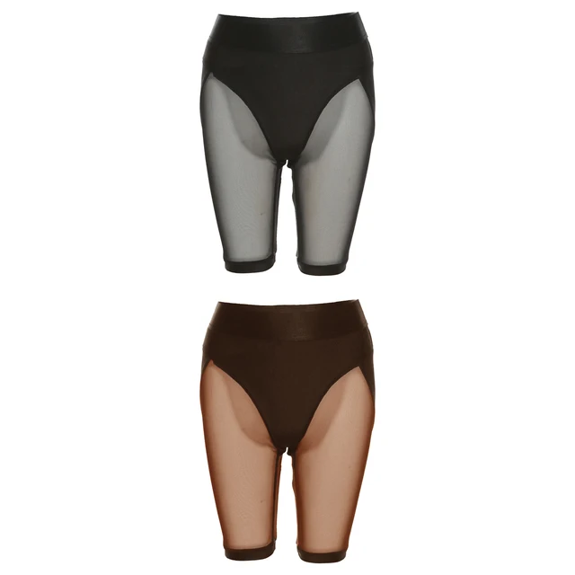 Kliou See Through Mesh Shorts For Women Sexy Slim Body-shaping