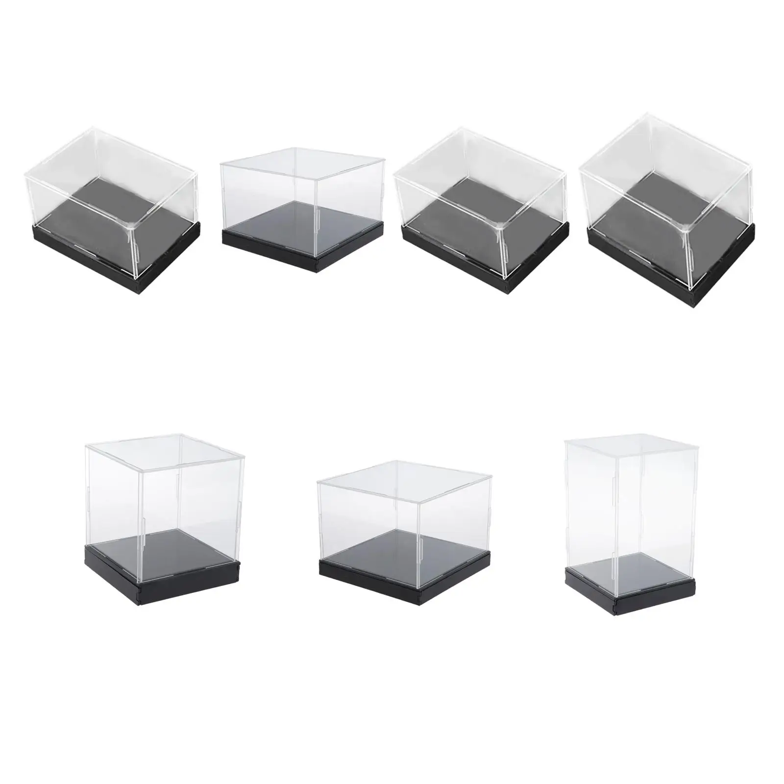Clear Acrylic Display Case Black Base Dustproof Protective Storage Boxes For