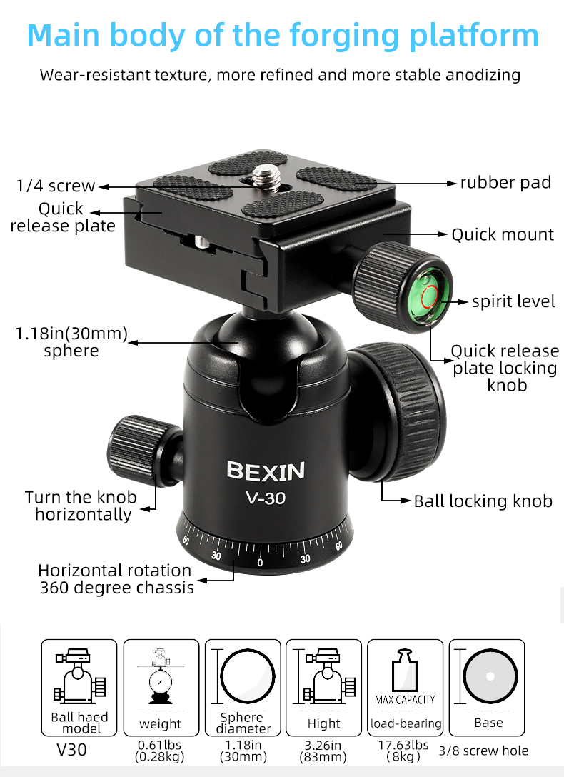 BEXIN Reise-Profi-Stativ Leichtes Carbonfaser-Einbeinstativ mit Kugelkopf für Canon Sony Nikon DSLR-Kameras – Detail 16
