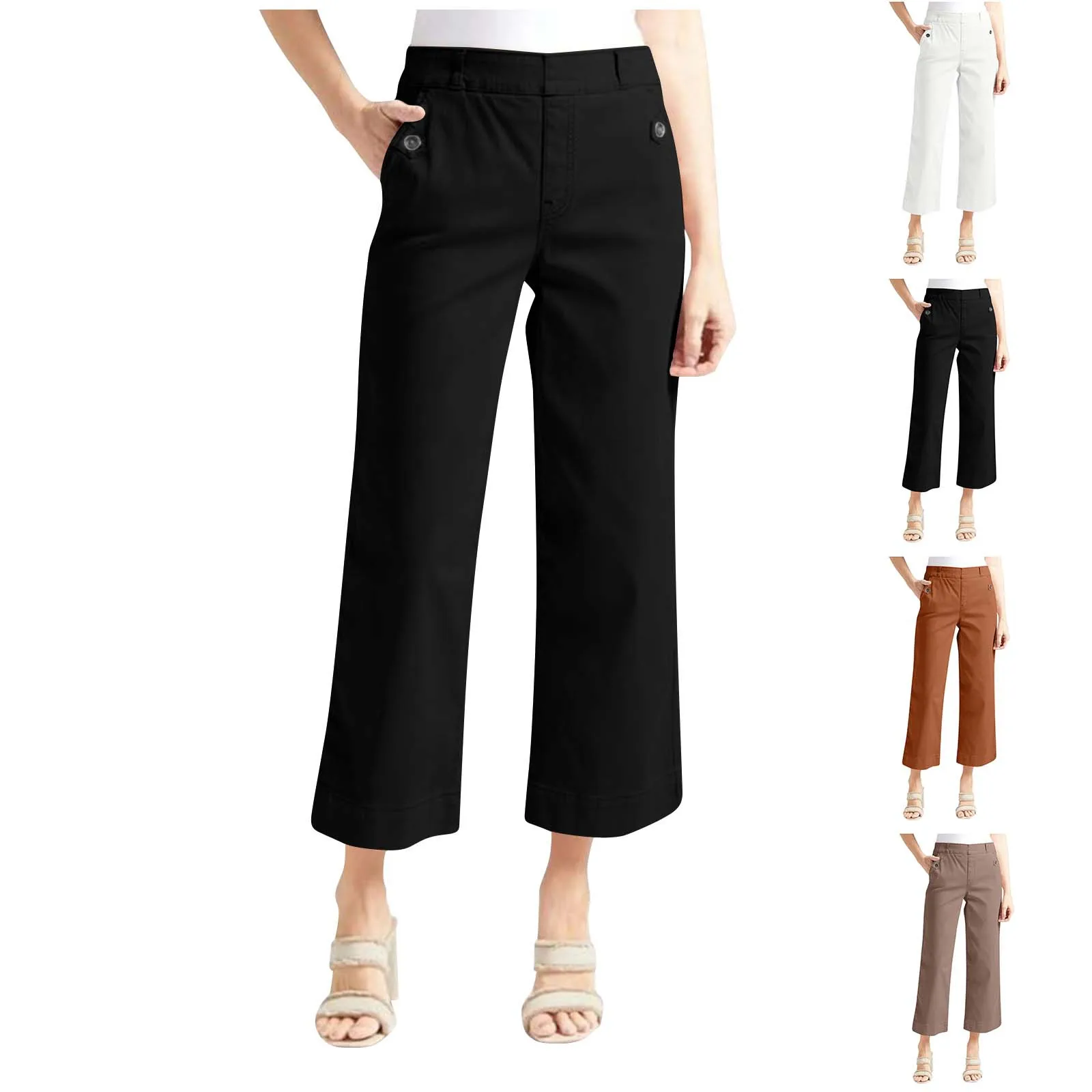 Эластичные укороченные брюки из Твила, женские брюки, широкие брюки, прямыебрюки, цветные эластичные укороченные широкие брюки из ТВИЛА