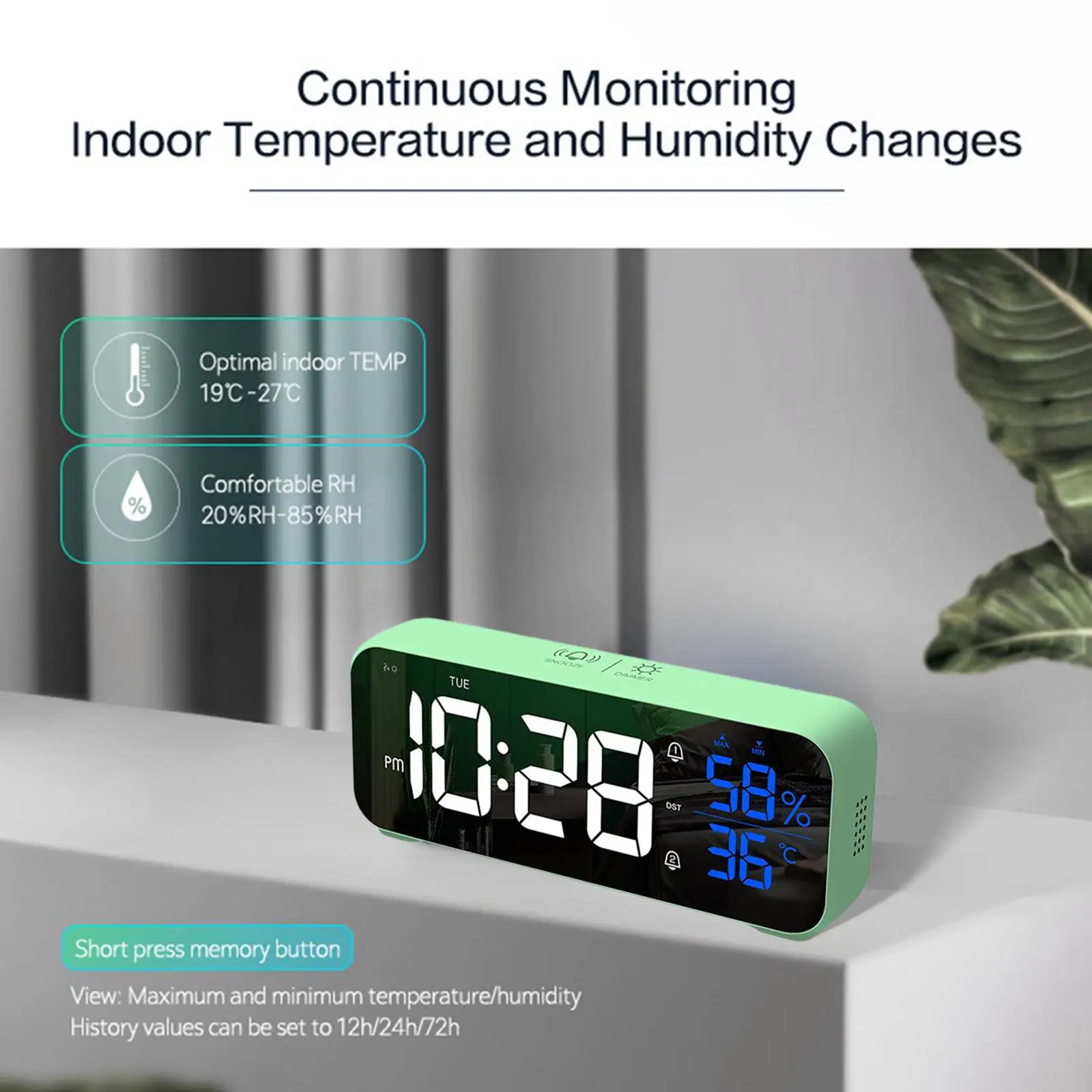 Music LED Digital Alarm Clock USB Charging Port Temperature Humidity Date Display 2 Alarm Setting Tabletop Clocks for Bedroom