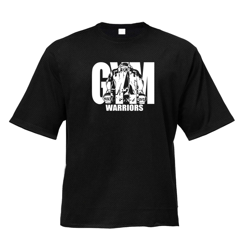 None - Muscleguys-Camiseta holgada de media manga para hombre, ropa de gimnasio de malla de secado rápido, de gran tamaño, ropa de calle de Hip-Hop, camiseta de Culturismo