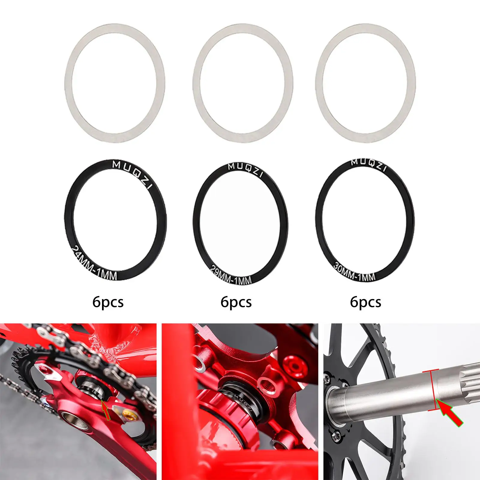 6pcs Crankset Bottom Spacer Bike Bottom Bracket for BB86 91 92 PF30 BB30