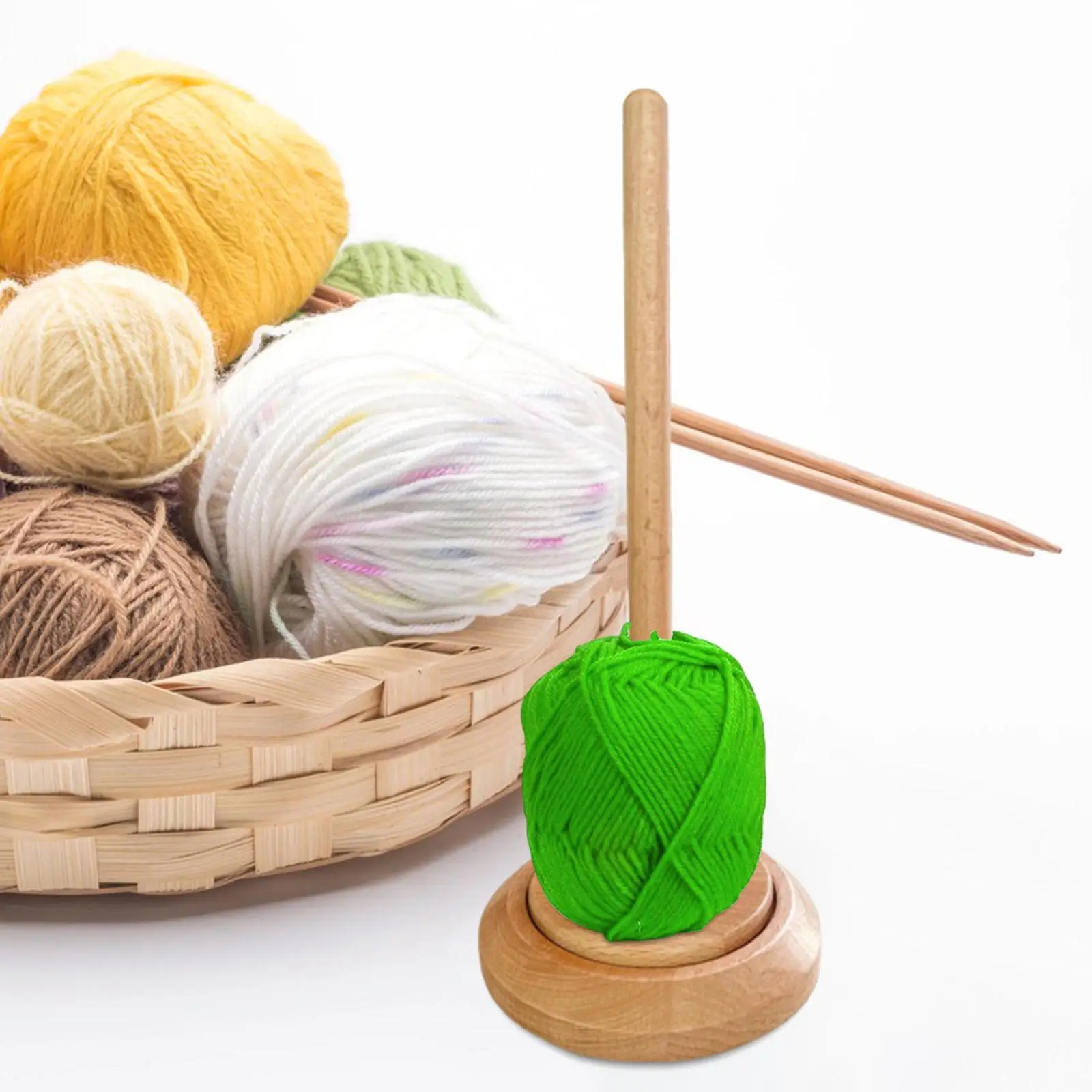 Solid Wood Yarn Ball Holder Gift Handmade Wooden Crochet Accessory Rotatable Wool String Dispenser for Mother Wife Sister