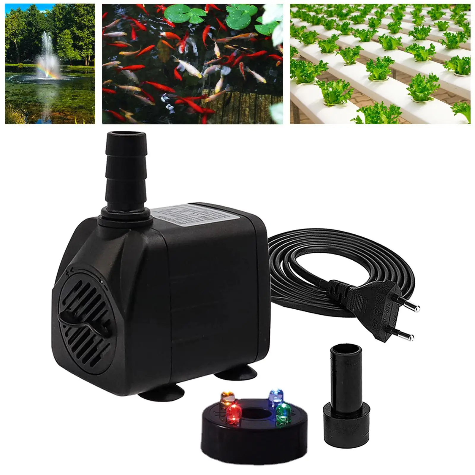 Mini Submersible Pump Adjustable with 1.5 M Power Cable 2 Nozzles Quiet Aquarium Water Pump for Waterfall Water Feature Pond