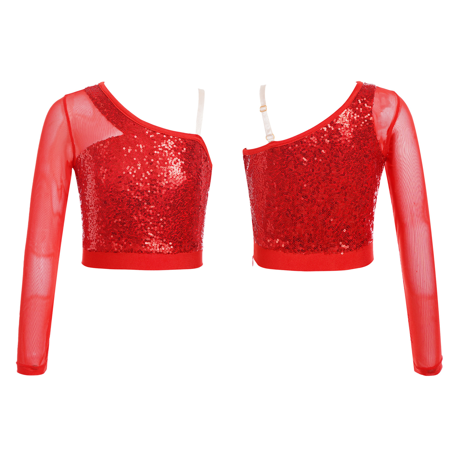 Kinder Mädchen Jazz Dance Tops eine Schulter glänzende Pailletten Crop Top für Ballett gymnastik Skating Stage Performance Dance Wear – Detail 22