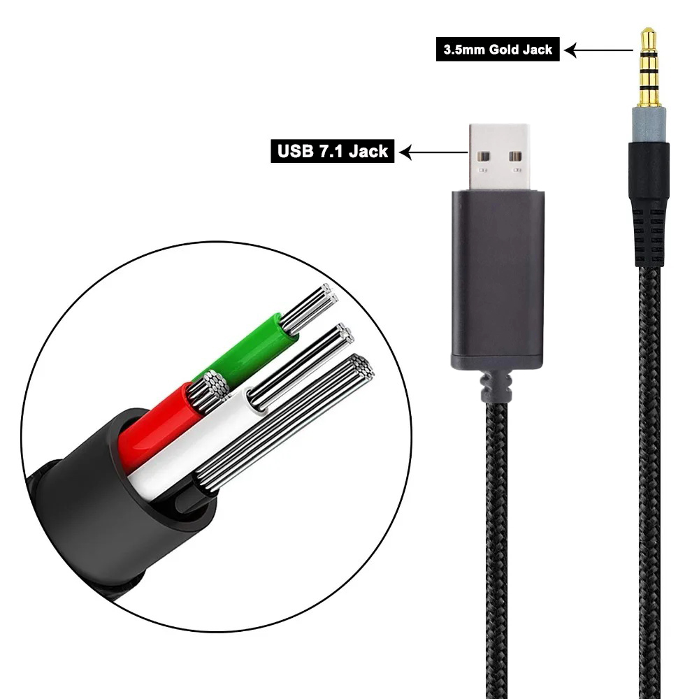 Nylon Braided OFC Replacement USB A 7.1 Surround Sound Cable Extension Cord For Redragon H510 Zeus Wired Gaming Headsets