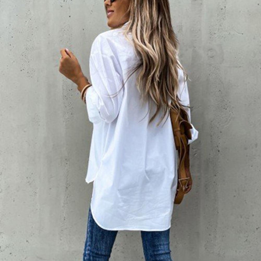 moda feminina camisas branco senhora camisa de manga comprida dois bolsos casual colarinho blusas soltas camisa do escritório blusas mujer