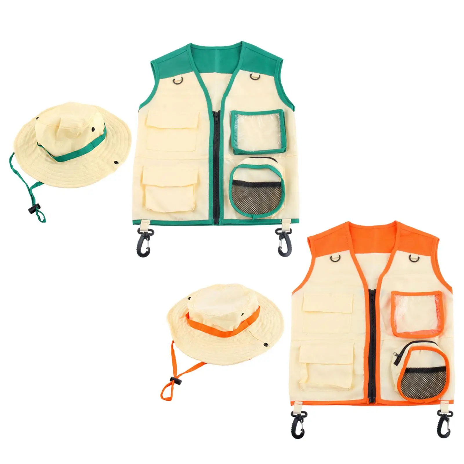Kids Outdoor Explorer Kit Role Play Costumes Cosplay Costumes Outdoor Adventure Kit, Vest and Hat Set for Girls Boys Children