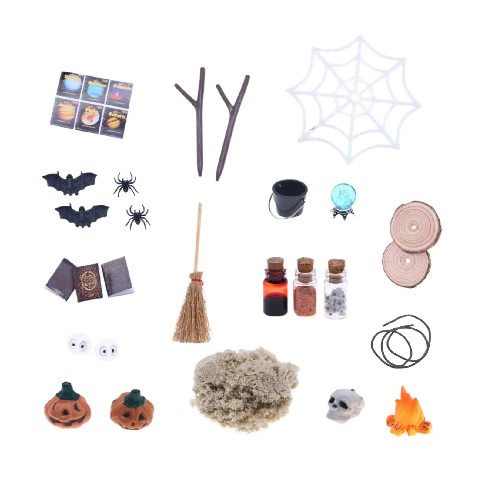 27Pcs Dollhouse Halloween Ornament Kit Gift DIY Pretend Play Halloween Micro Landscape Ornament for Home Room Bedroom Party