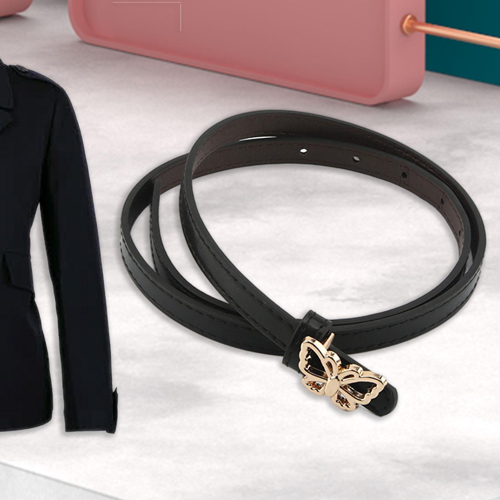 Ladies Leather Belt Punk Rock Waistband Stretch Strap Elasticated Girl Butterfly Button for Down Coat Jacket Dress Jeans Pants