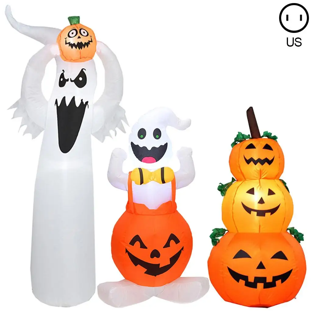 Halloween Decorations Inflatable Ghost with LED Light and Fixed Insertion Outdoor Haunted House Terror Props Inflatable Toy