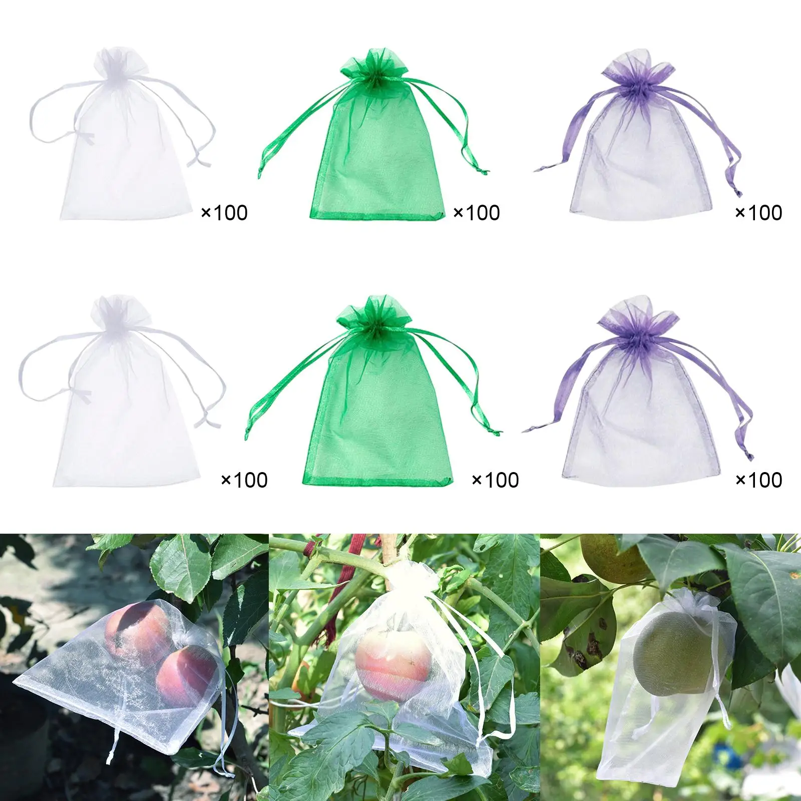 100x Drawstring Netting Barrier Bags Agriculture fruit Vegetable Protection Grape Fruit Protection Bags for Plant Flower