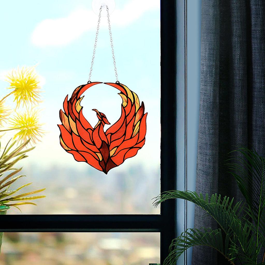 Stained Glas Phoenix Birds Window Panel Hanging Ornaments Stainglass Panel Pendant Home Decor Gifts for Lover