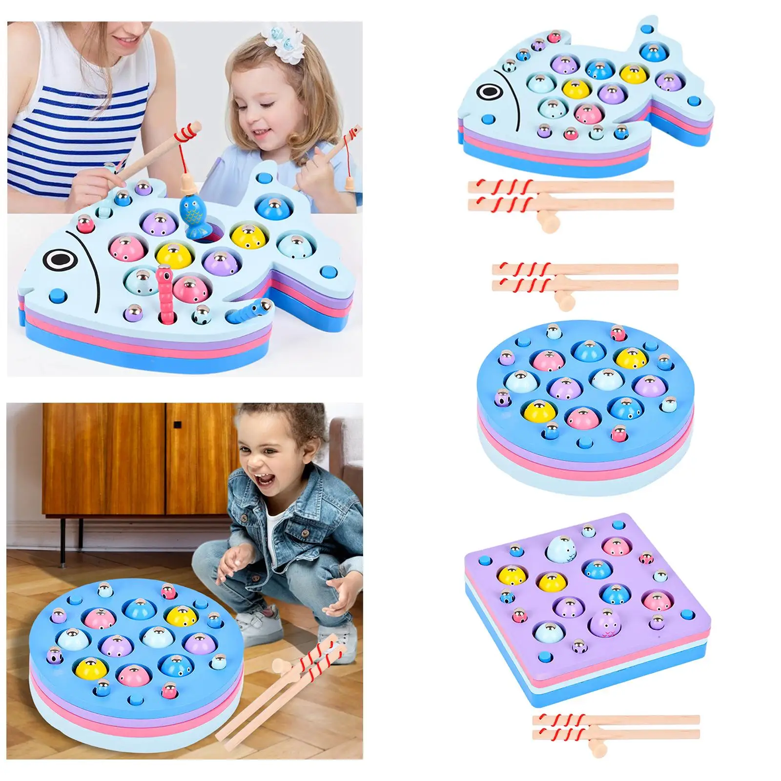 Montessori Toys Wooden Magnetic Fishing Game Color Sorting Puzzle for Boys and Girls Gift Early Learning Interractive Durable