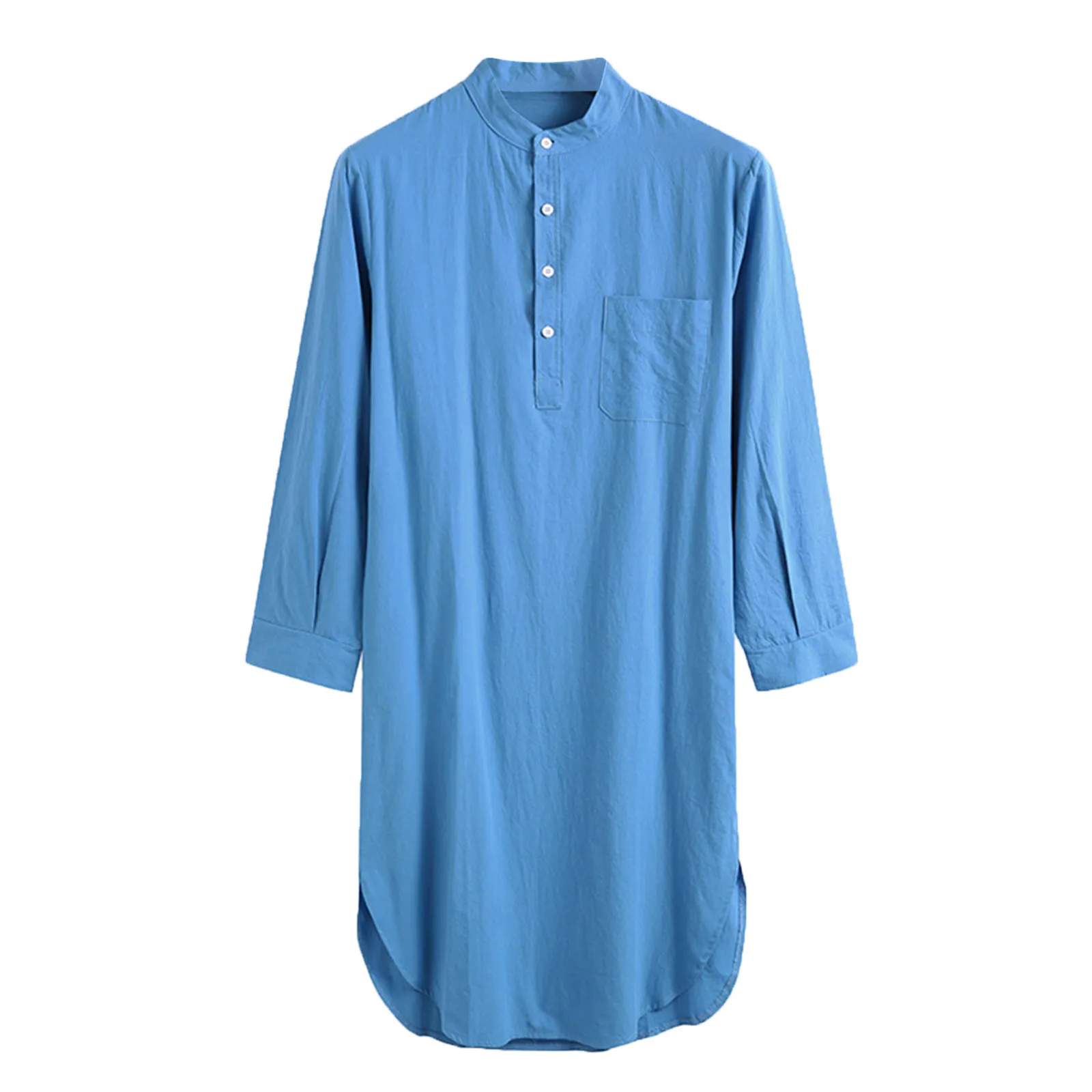 Men's Long-Sleeved Button-Down Sleepwear Solid Color Printed Shirt Stylish Nightgown Nightwear Loose Soft Long Shirt Homewear plus size silk pajamas