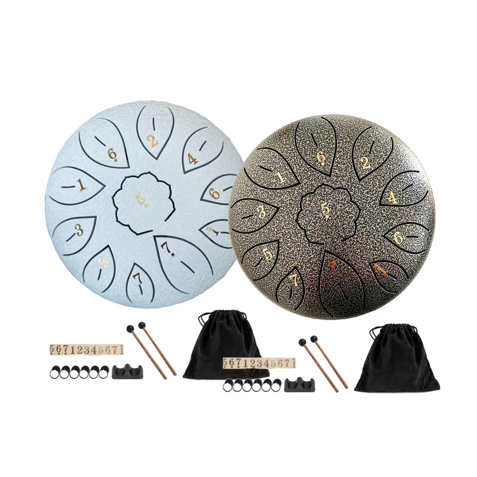 6inch Steel Tongue Drum Handpan with Bag Mallets Percussion Instrument 11 Notes Mini Hand Drum for Meditation Camping Yoga