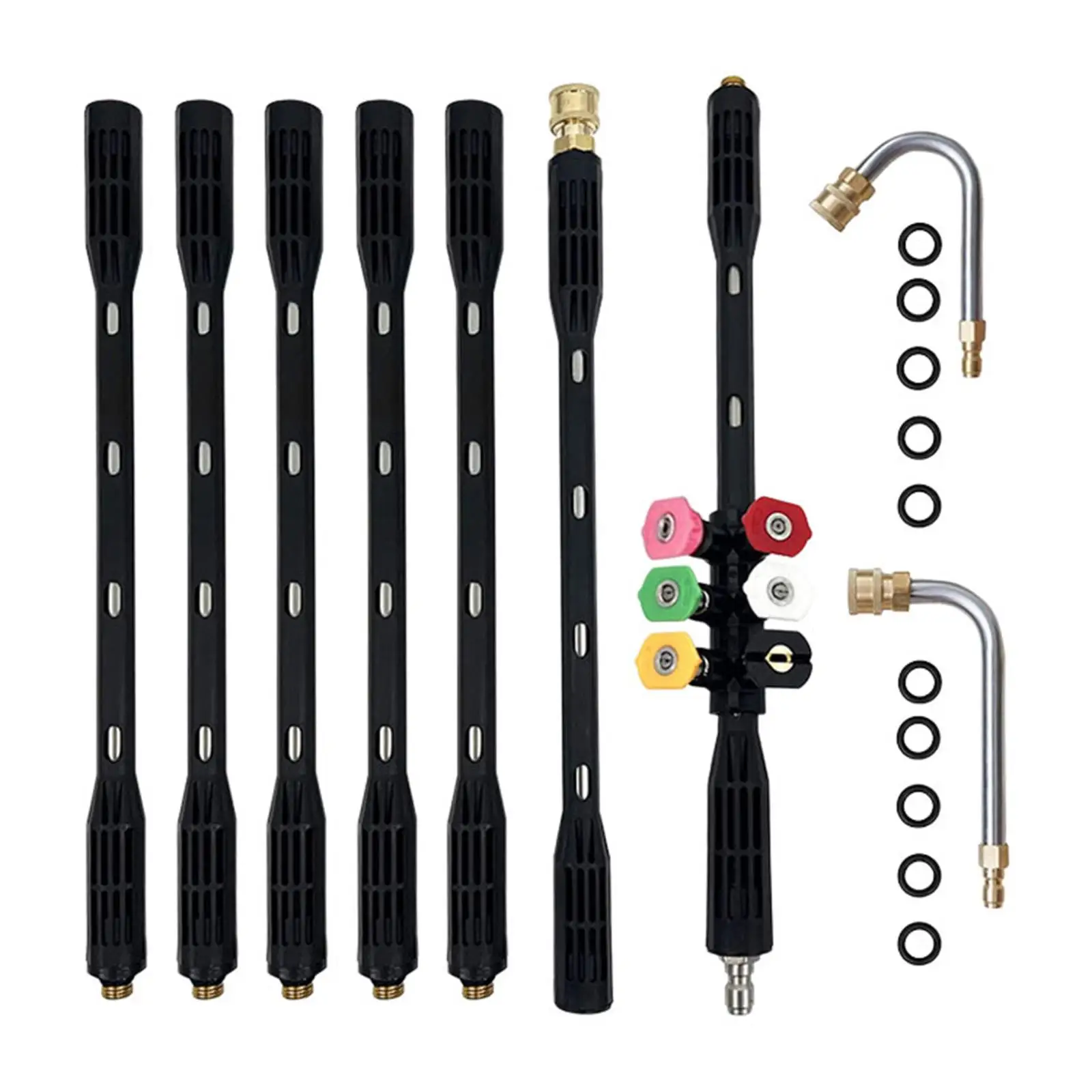 9Pcs Pressure Washer Extension Rod Fittings with 6 Spray Nozzle Tips Power Washer Lance for Undercarriage Cleaner Deck Walkway