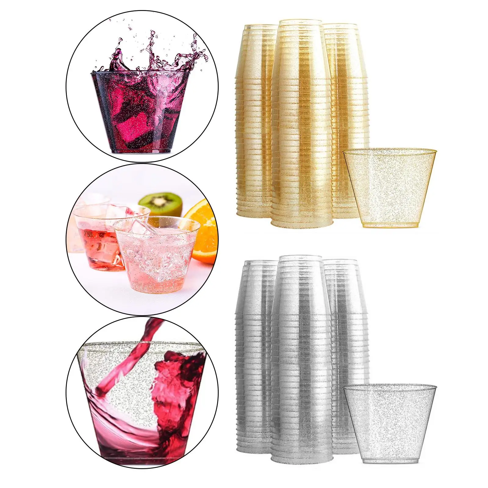 30Pcs Glitter  Cups Tumblers 9 oz Old Fashioned  cocktail glass Disposable Wine Glasses for Party Birthday Wedding Decoration