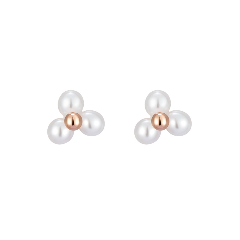 VOQ Silberfarbene runde Perlen-Dreieck-Ohrstecker für Damen, klassischer feiner Schmuck, minimalistische Accessoires, Perlenohrringe – Detail 9