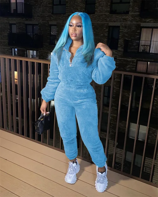 Plush Warm Fluffy Suits Women's Tracksuits Long Sleeve Hooded Sweatsuit  Hoodie And Bodycon Jogger Sporty Home Teddy 2 Piece Set - Pant Sets -  AliExpress