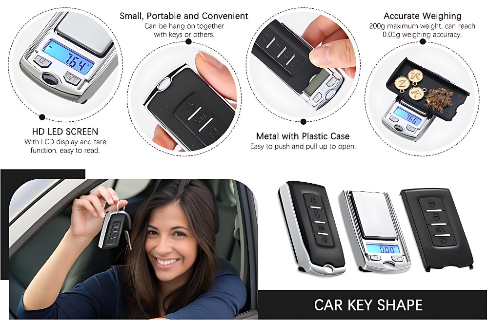 Title 2, 1Pc 200g 0.01g Precision Portable Car Key Shape...