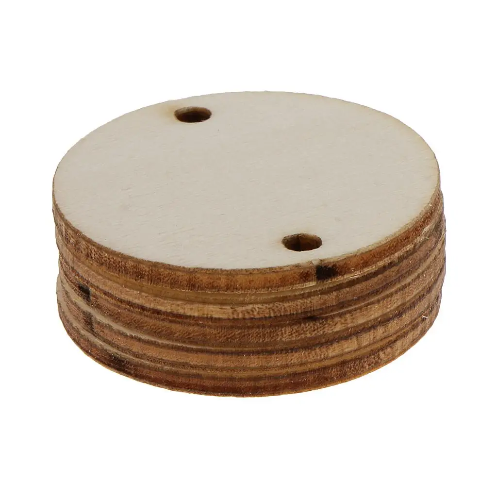 50 Unfinished Predrilled Wood Slices DIY Pendant Round Log Disc Decor 35x2mm