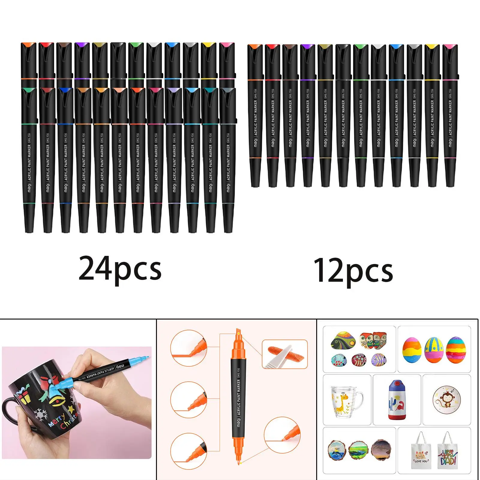 DIY Acrylic Paint Marker Pen Kit, Permanent Double Ended Waterproof Marker Drying Plastic Art Crafts