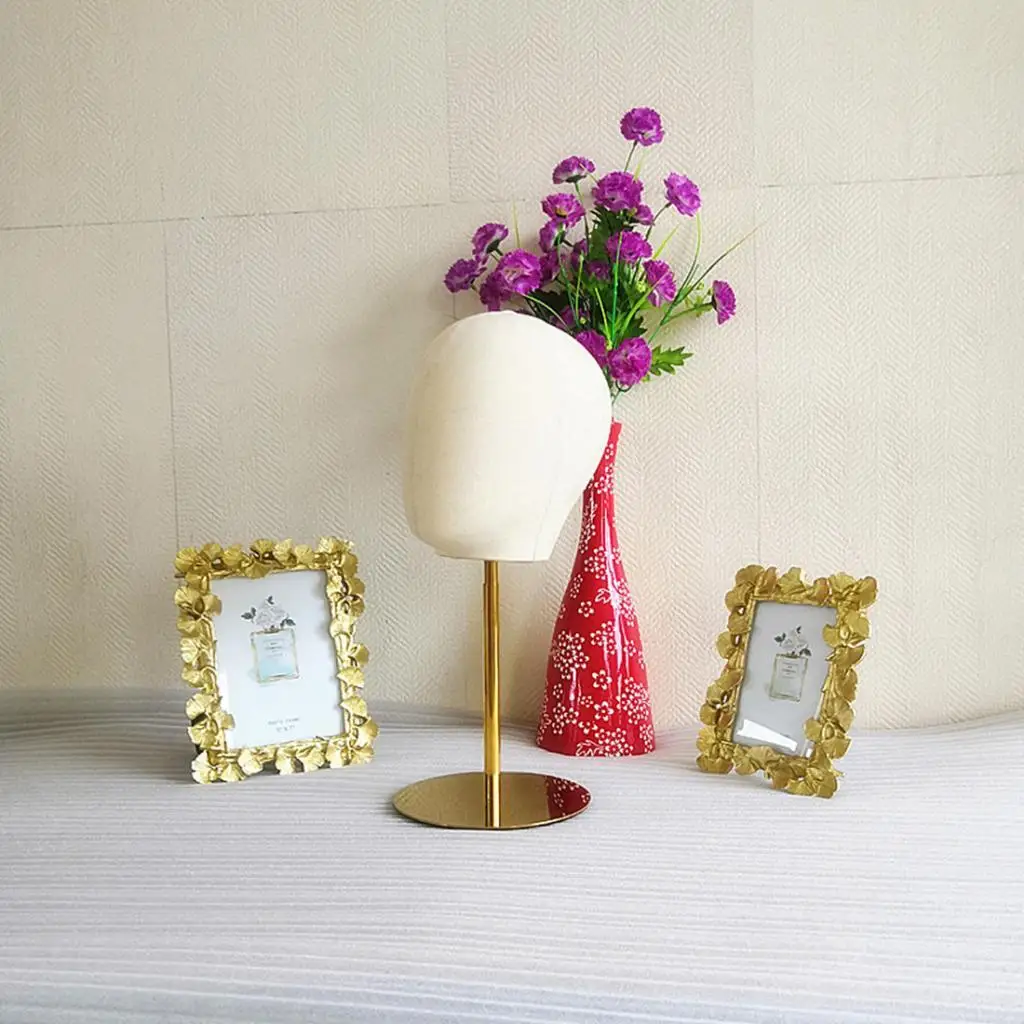 21`` Canvas Wig Mannequin Display Holder Stand Manikin Rack Golden+White