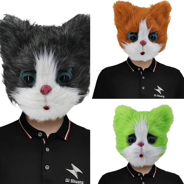 Cats Head Mask,Plush Mask Animal Head Rubber Latex Masque Mask,Novelty Halloween Costume