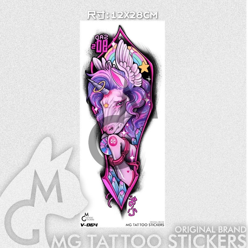 Cartoon Einhorn Tattoo Aufkleber dauerhafte gefälschte Tätowierung für Frau Arm sexy temporäre Tattoo Pferd Kunst Faux Tattoos wasserdichte Tatuajes – Detail 1