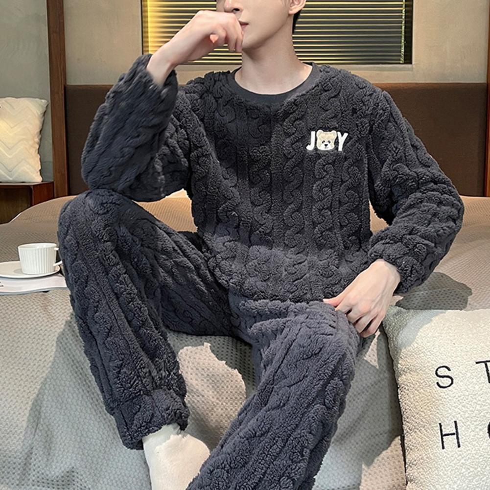 Title 3, 2 Pcs/Set Men Winter Pajamas Set Long Sleeve Th...