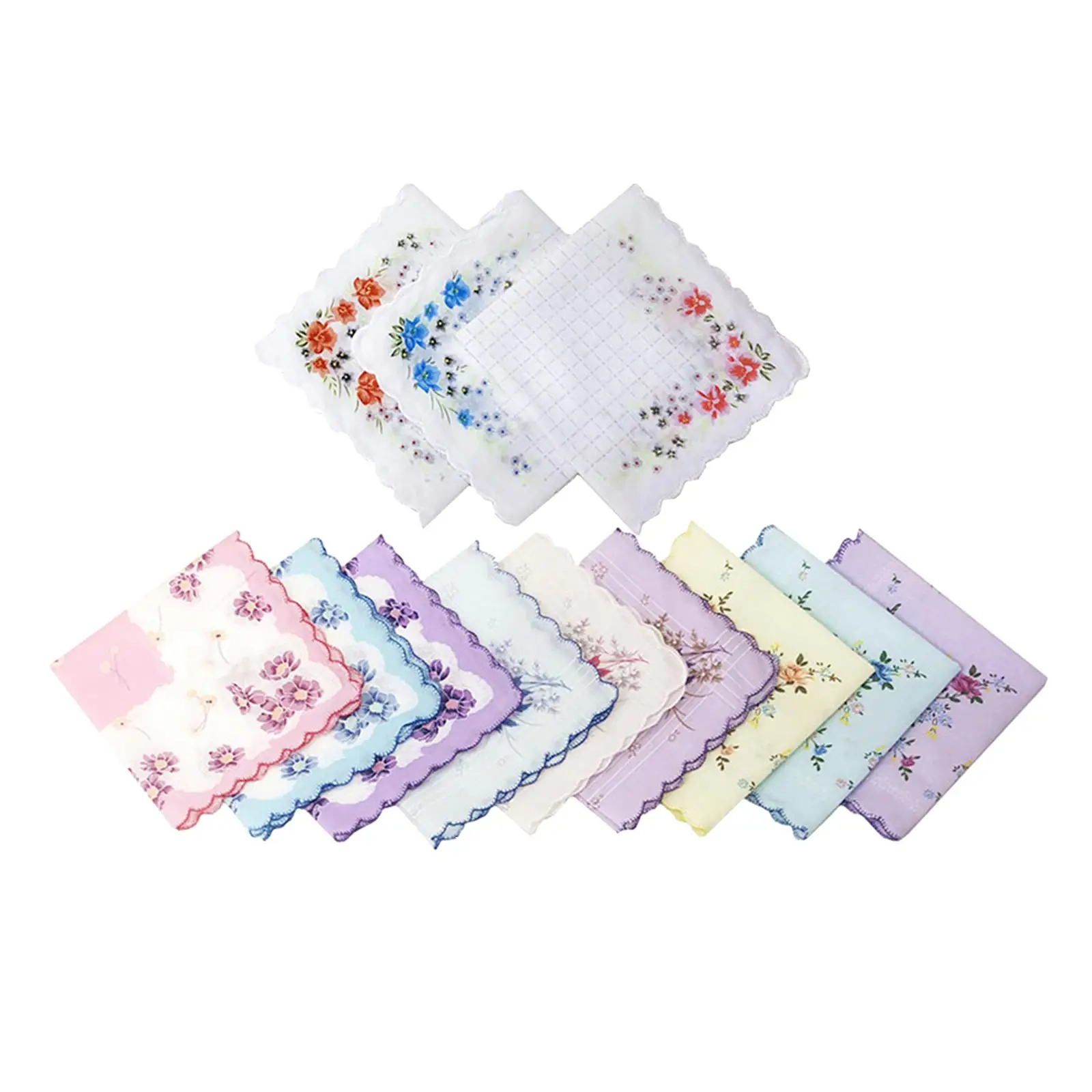 Womens Handkerchiefs Mixed Style and Color Cotton Printed Elegant Wavy Edge Pocket Hankies for Wedding Favors Gift Party 12