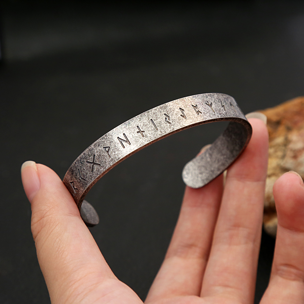 Mode Vintage Viking Rune Armband für Männer Frauen 316L Edelstahl Einfache Offene Armband Amulett Schmuck Geschenk Dropshipping – Detail 7