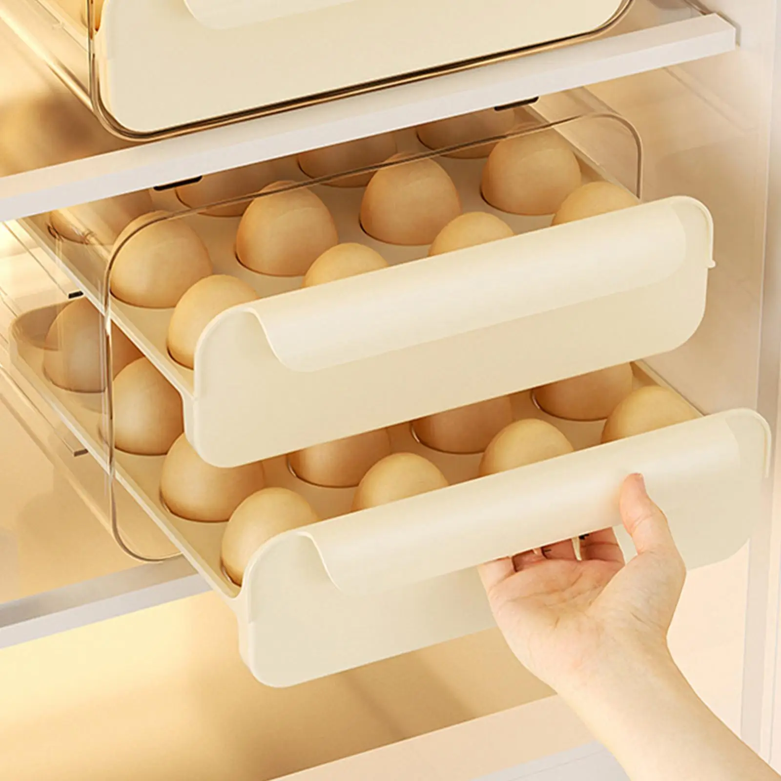 Eggs Storage Tray Pull Out Stackable 32 Egg Trays Eggs Container Egg Holder for Countertop Pantry Cupboard Refrigerator Kitchen