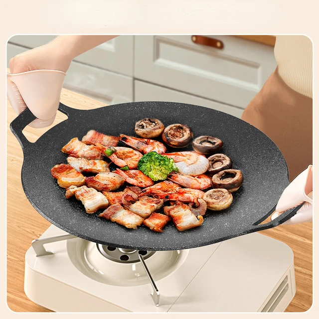 35cm Thick Cast Iron Frying Pan Flat Pancake Griddle Non-Stick Bbq  Induction Cooker Open Cooking Pot 