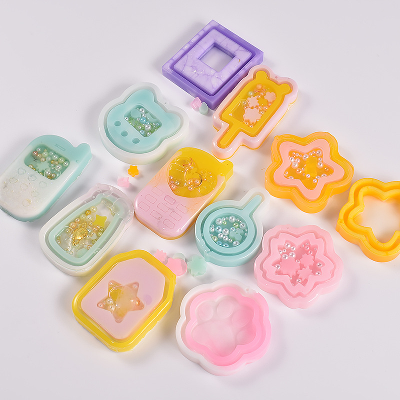 Harz Shaker Formen Set Charms Doppels ch ichten Anhänger Schmuck machen Zubehör Treibsand Schlüssel anhänger Harz Formen Kawaii Harz Kunst – Detail 10