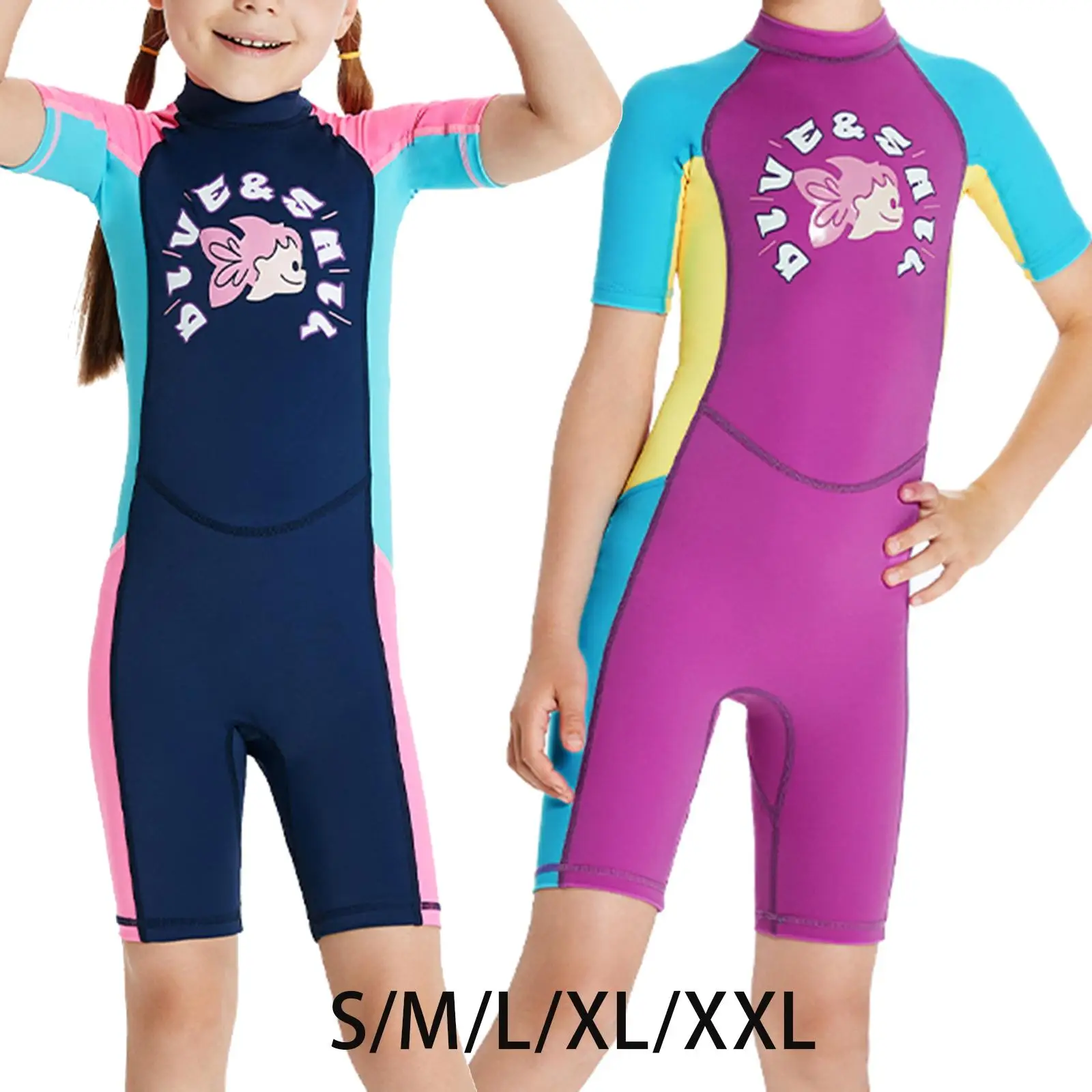 Kids Diving Swimsuits Bathing Suit Waterproof Short Sleeve Swimming Costume