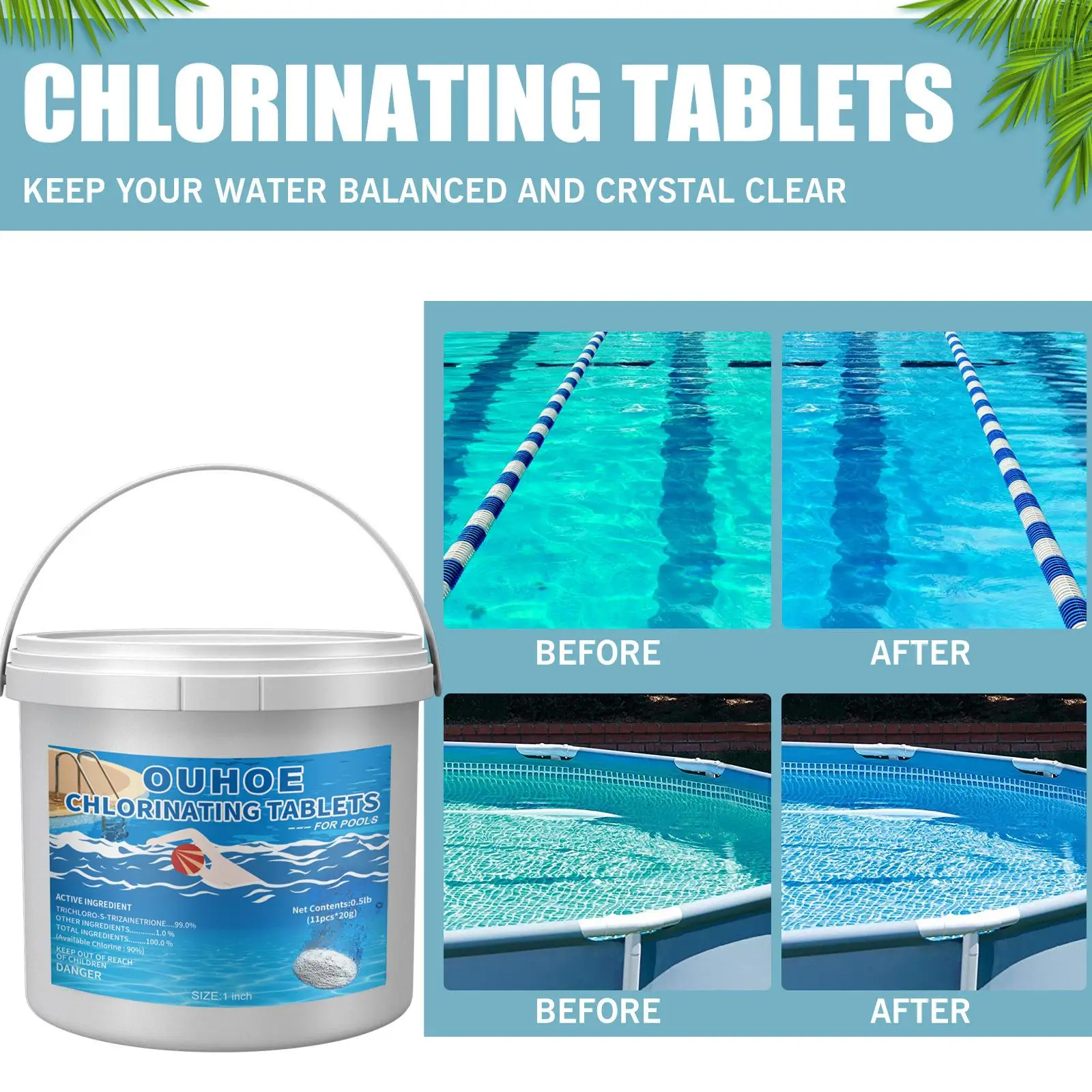 Pool Chlorine Tablets Swimming Pool Disinfection Natural Safe Stabilized 